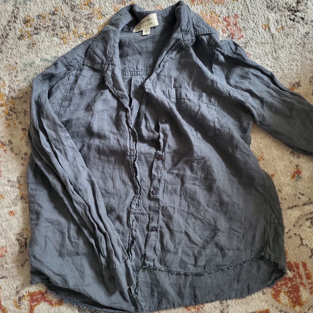 Anthropology Cloth & Stone Linen Button Down Gray Shirt Size M